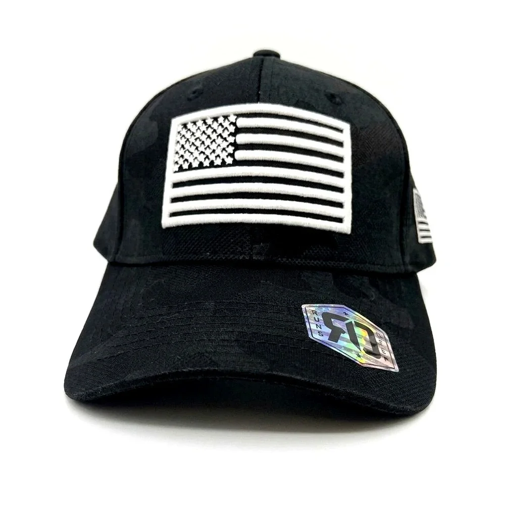 Runs Deep Premium Tactical American Flag Sueded Snapback Cap Hat BLK Subtle Camo